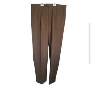 EJ Samuel Men’s 36W Brown Pleated Dress Pants Classic Tailored Fit